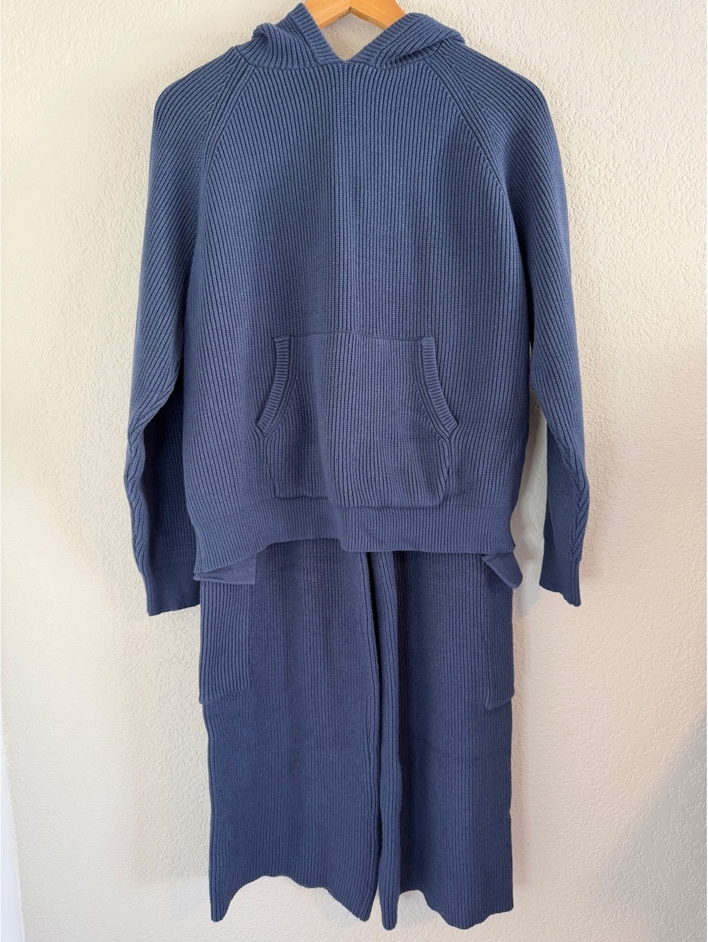 Edikted Knit Hoodie Wide Leg Cargo Pants Matching Set Slate Blue Size XS
